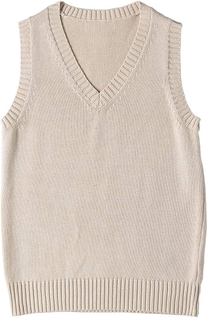 jinghuiyue Women’s V Neck Sweater Vest School Uniform Solid Color Sleeveless Knit Sweaters Pull... | Amazon (US)