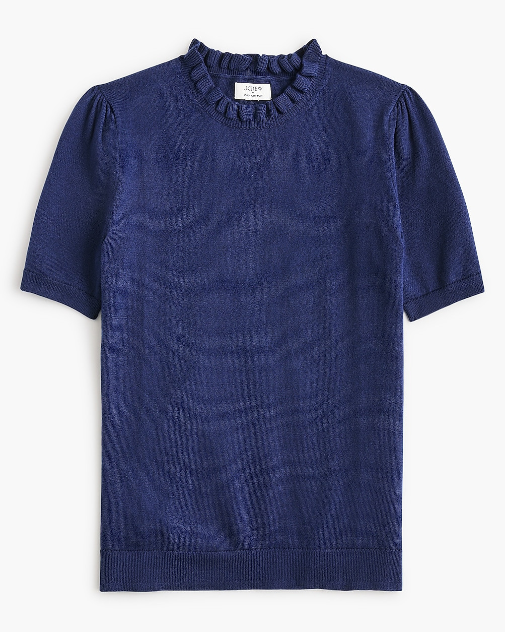 Short-sleeve cotton ruffleneck sweater | J.Crew Factory
