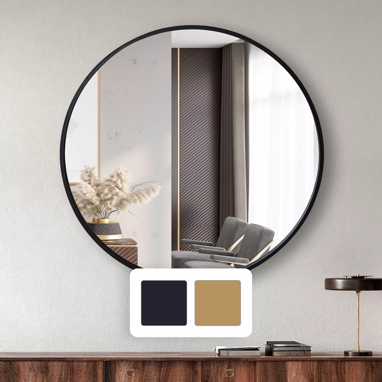 Jill Zarin 36' Elegant Round Metal Wall Mirror, Black:- Black | Sam's Club