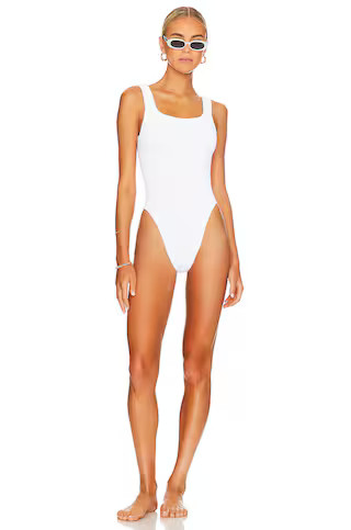 Hunza G Square Neck One Piece in White from Revolve.com | Revolve Clothing (Global)