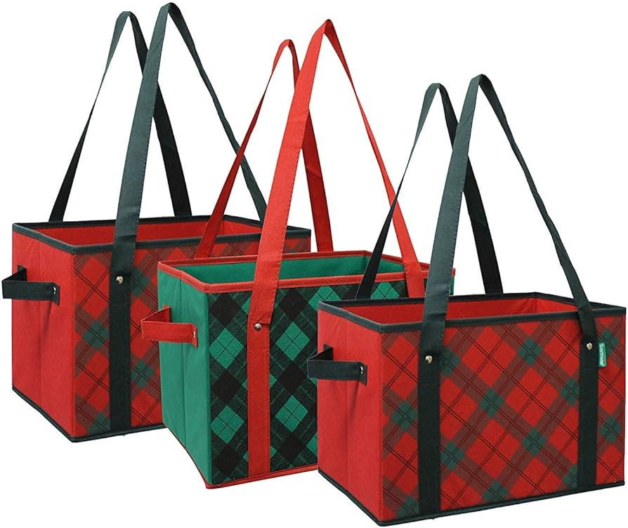 Earthwise Deluxe Collapsible Reusable Shopping Box Grocery Bag Set with Reinforced Bottom Plaid H... | Amazon (US)