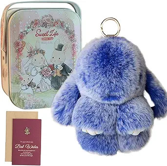 Bunny Keychain - BunnyLulu Keychain with Tin, Handmade Soft Bunny PomPom Charms for Christmas Bir... | Amazon (US)