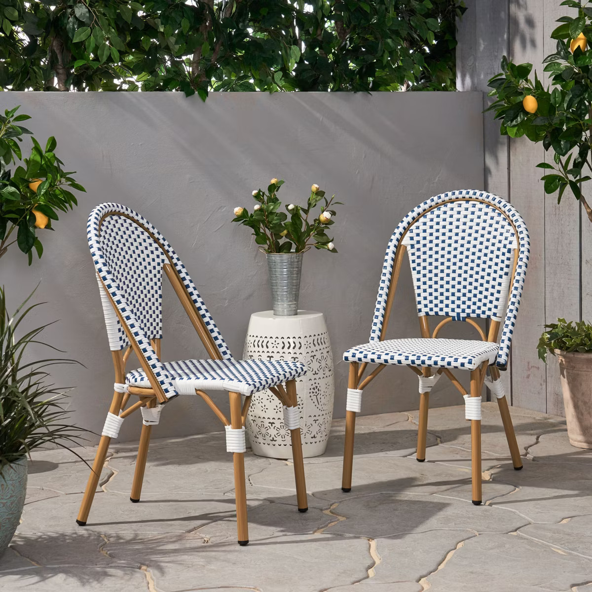 Christopher Knight Home Brandy Patio French Bamboo Finish Aluminum and Faux Rattan Bistro Chairs ... | Target