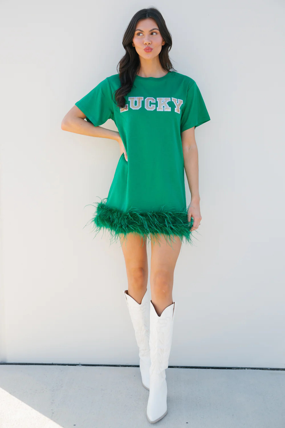 LUCKY ME GREEN FEATHER DRESS | Judith March