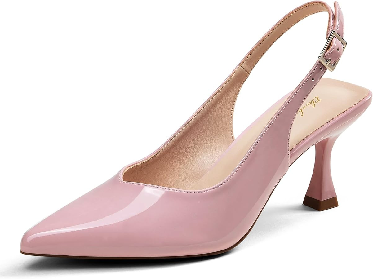 Elisabet Tang Women's Kitten Heel Slingback Low Pumps 3 Inches Stiletto Pointed Closed Toe Elegan... | Amazon (US)