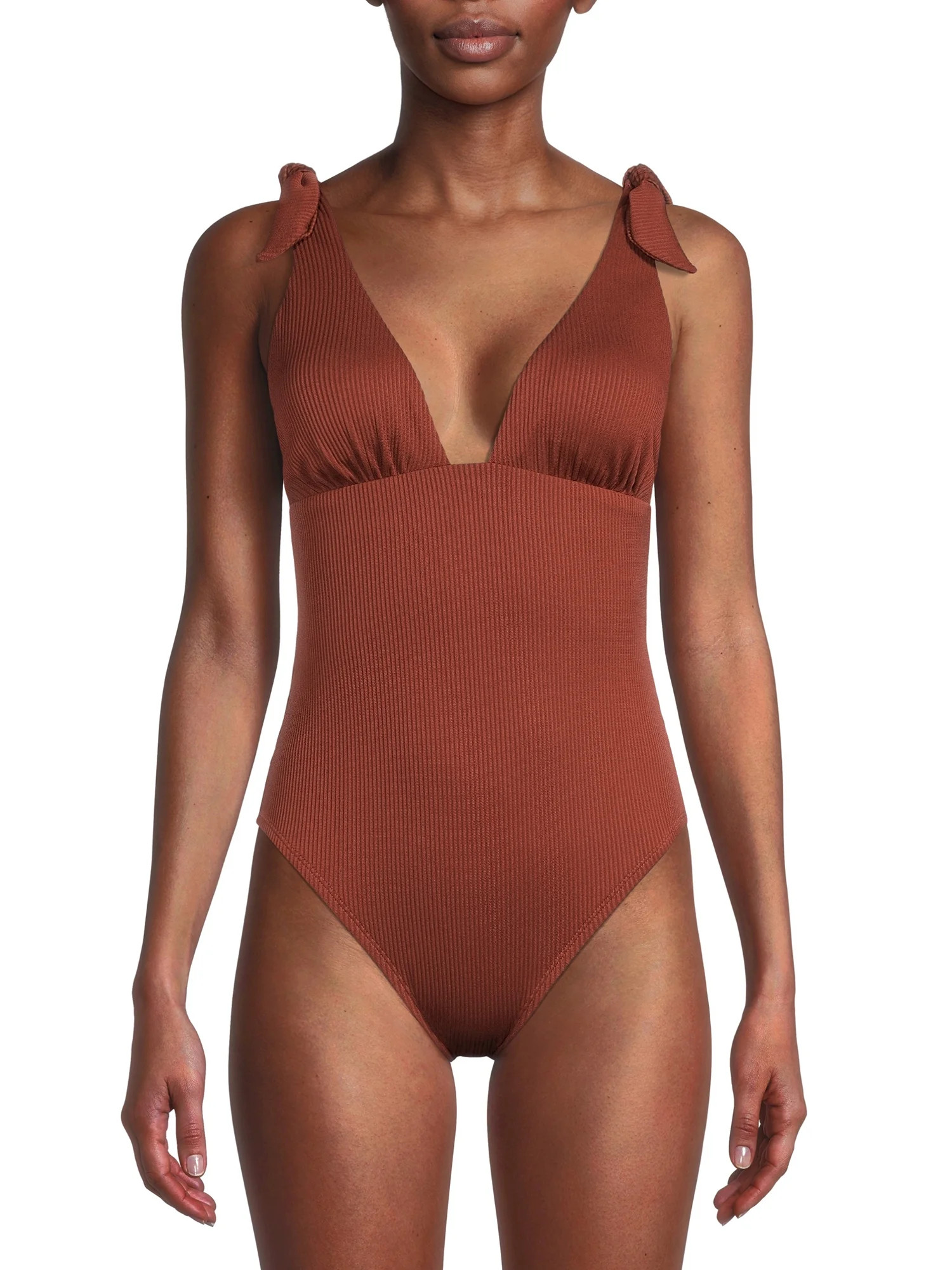 Social Angel Women's Ribbed Tie Shoulder One Piece Swimsuit - Walmart.com | Walmart (US)