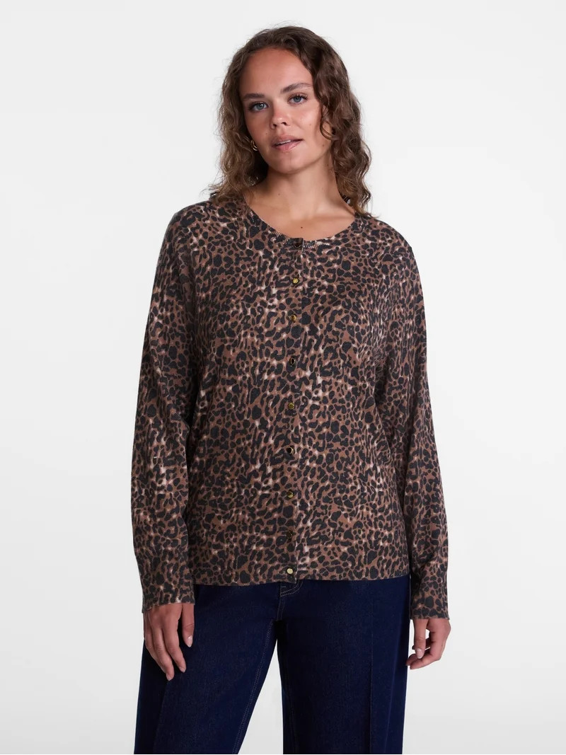 Scenario Women's Button Front Printed Cardigan Sweater, Lightweight, Sizes XS-XXXL | Walmart (US)
