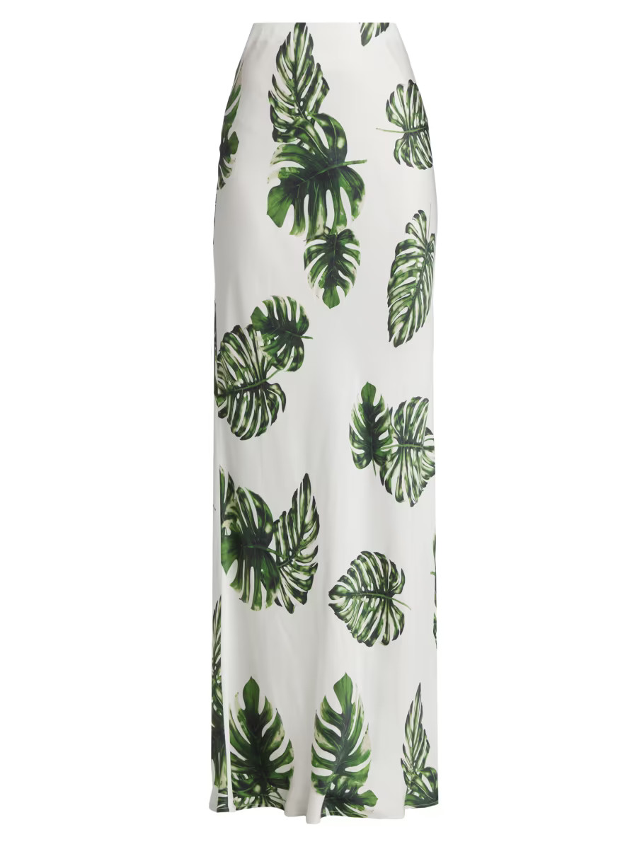 Zeta Leaf-Print Satin Maxi Skirt | Saks Fifth Avenue