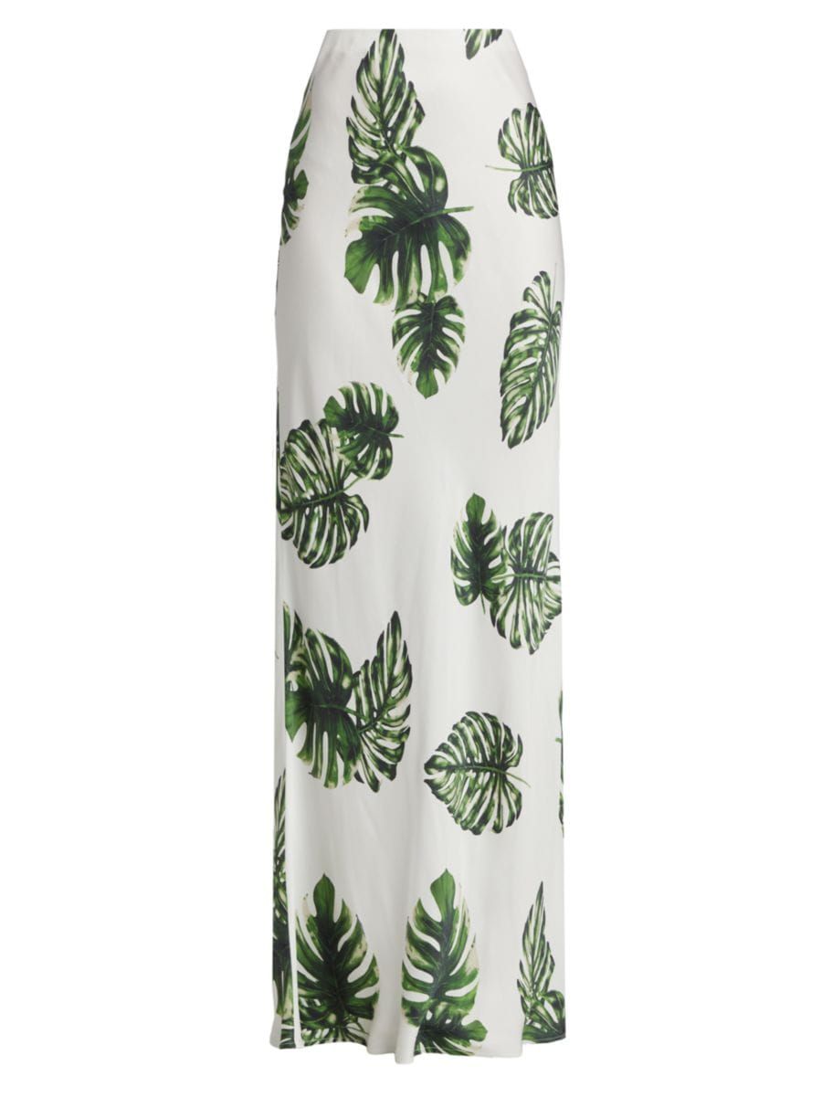 Zeta Leaf-Print Satin Maxi Skirt | Saks Fifth Avenue