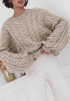 PRETTYGARDEN Womens Sweaters Fall 2025 Cable Knit Long Sleeve Crewneck Oversized Sweater Chunky P... | Amazon (US)