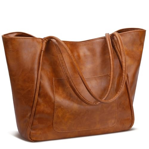 KKXIU Large Tote Bag for Women with Zipper Work Leather Travel Purse and Handbags | Amazon (US)