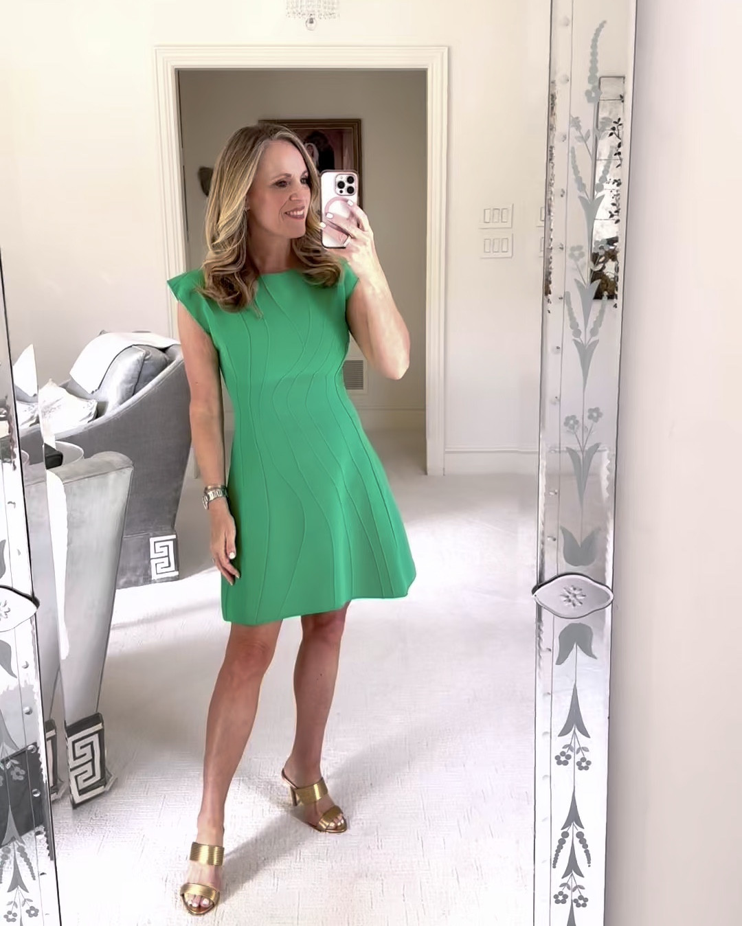 @saks has everything you need for Spring from fresh denim, crisp white and color galore! Get 25% off your purchase of $250 or more from 2/23-2/26  #Saks #SaksPartner

#1 Kelly Green fit and flare dress with swirl stitch detailing from Acler European sizing is different. I am wearing a US size 4. I’ve paired it with gold mule, sandals, and quilted YSL mini Gabby vanity bag Look#2 Dark wash stretched denim suit from Veronica Beard. Sleeveless denim vest with tortoise buttons and trouser cut denim paired with Veronica Beard, mini Dash canvas and leather top handle bag and gold mule sandals. Look#3 White rebel sleeve mini dress with self belt from Ramy Brooke fits true to size paired with transparent mule, sandals and Cult Gaia leather and Rafia mini bag 

#LTKSaleAlert #LTKOver40 #LTKWatchNow