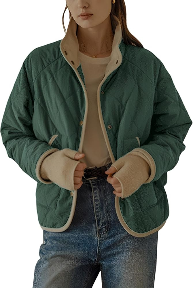 Faleave Women's Quilted Jacket Button Down Puffer Jacket Lightweight Coats Padded Outwear with Po... | Amazon (US)