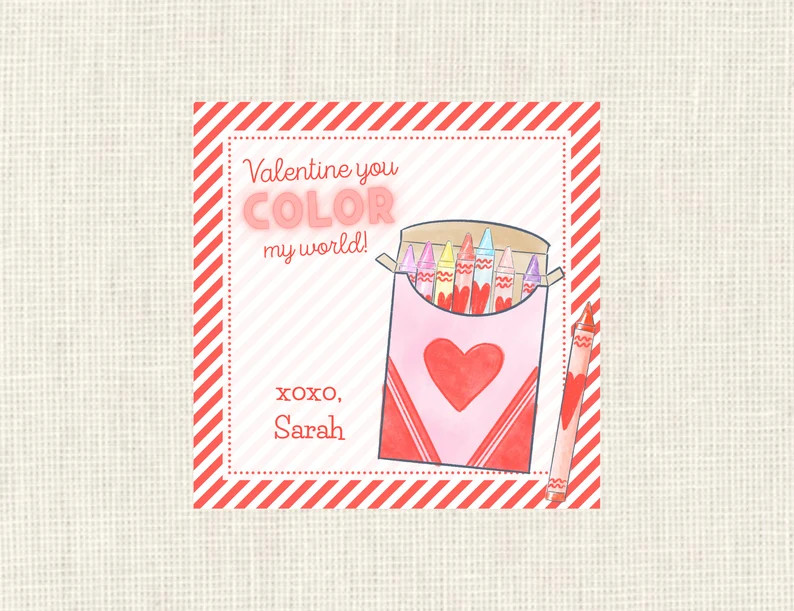 Valentine Class Tags or Stickers Crayons, Watercolor, Printed / Set of 25 | Etsy (US)