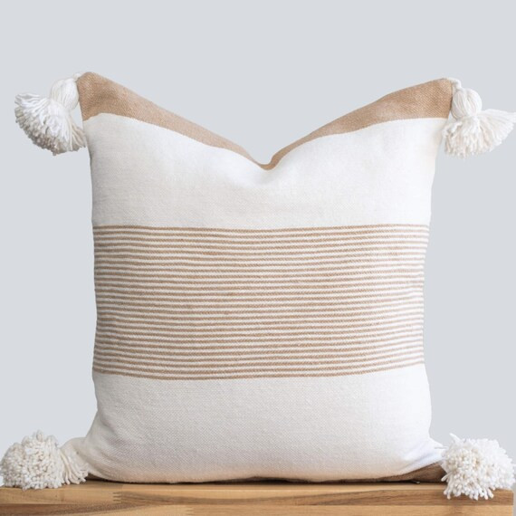 Alma Moroccan Pillow Cover  Beige and White  Pom Pom Pillow | Etsy | Etsy (US)
