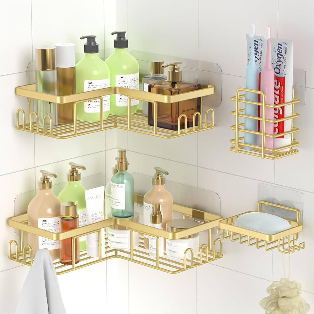 Shower Caddy, 4-Pack Corner Shelf Storage Shelves, Stainless Steel Self Adhesive Bathroom Shower ... | Amazon (CA)