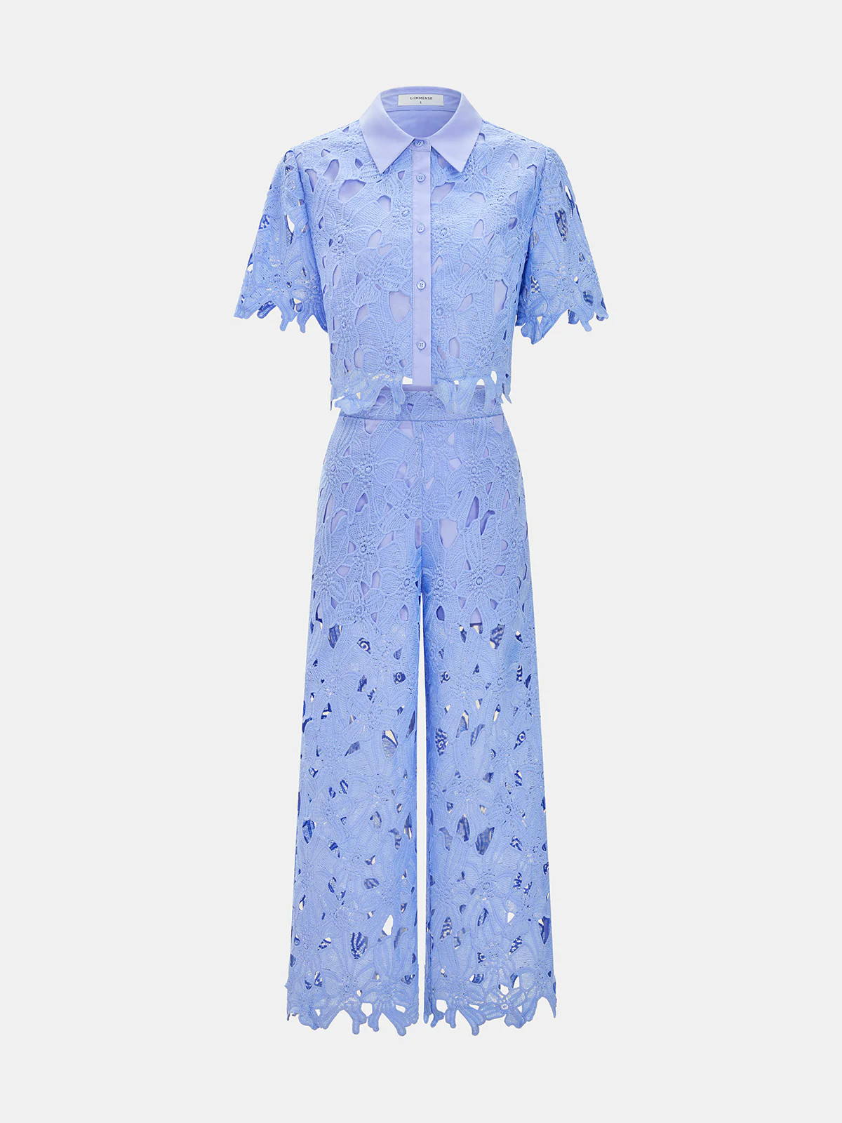 Cutout Lace Short Sleeve Top & Pants Set | Commense