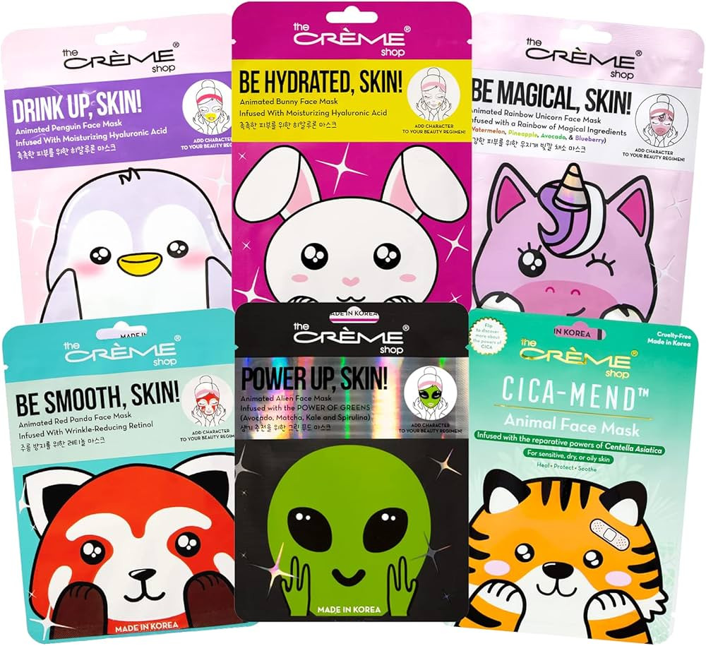 The Cr\u00e8me Shop Complete 6 days of skin! Animated Sheet Mask Collection, Set of 6 ($24 Value)... | Amazon (US)
