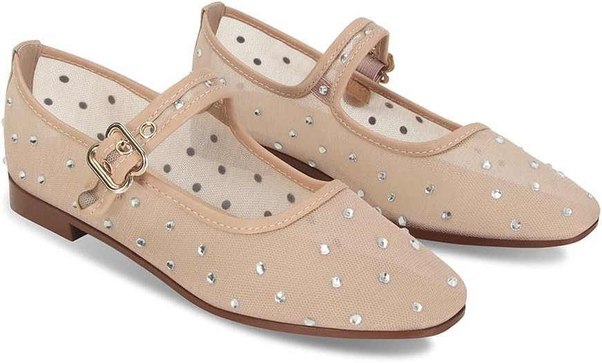 DOEYG Mesh Ballet Flats Shoes for Women Leopard Animal Print Mary Jane Flats Shoes Square Toe Dre... | Amazon (US)