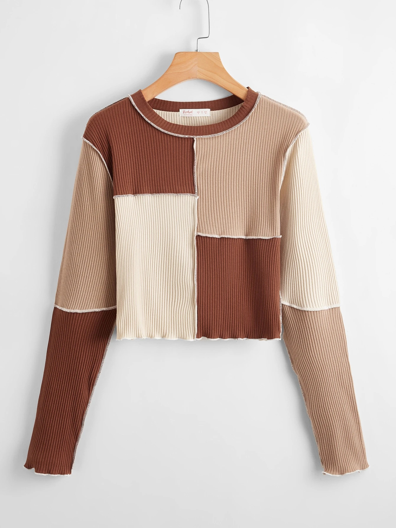 Plus Cut And Sew Panel Ribbed Tee | SHEIN