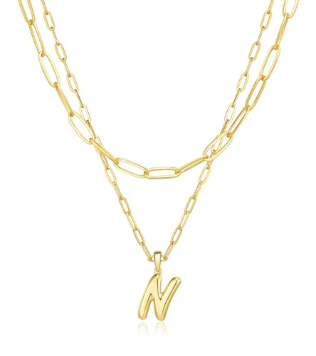 adoyi Gold Necklace for Women Layered Bubble Heart Letter Initial Necklaces for Women Trendy Jewe... | Amazon (US)