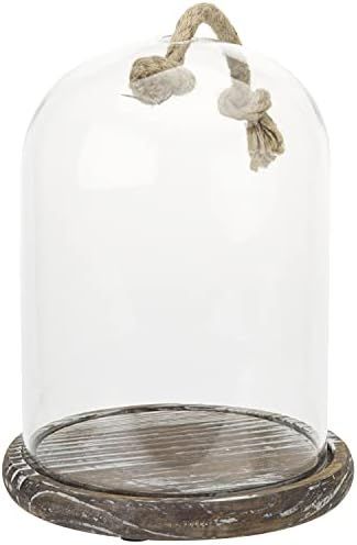 MyGift Clear Glass Cloche Dome Jar Cover Plant Terrarium/Case Centerpiece with Rustic Torched Woo... | Amazon (US)