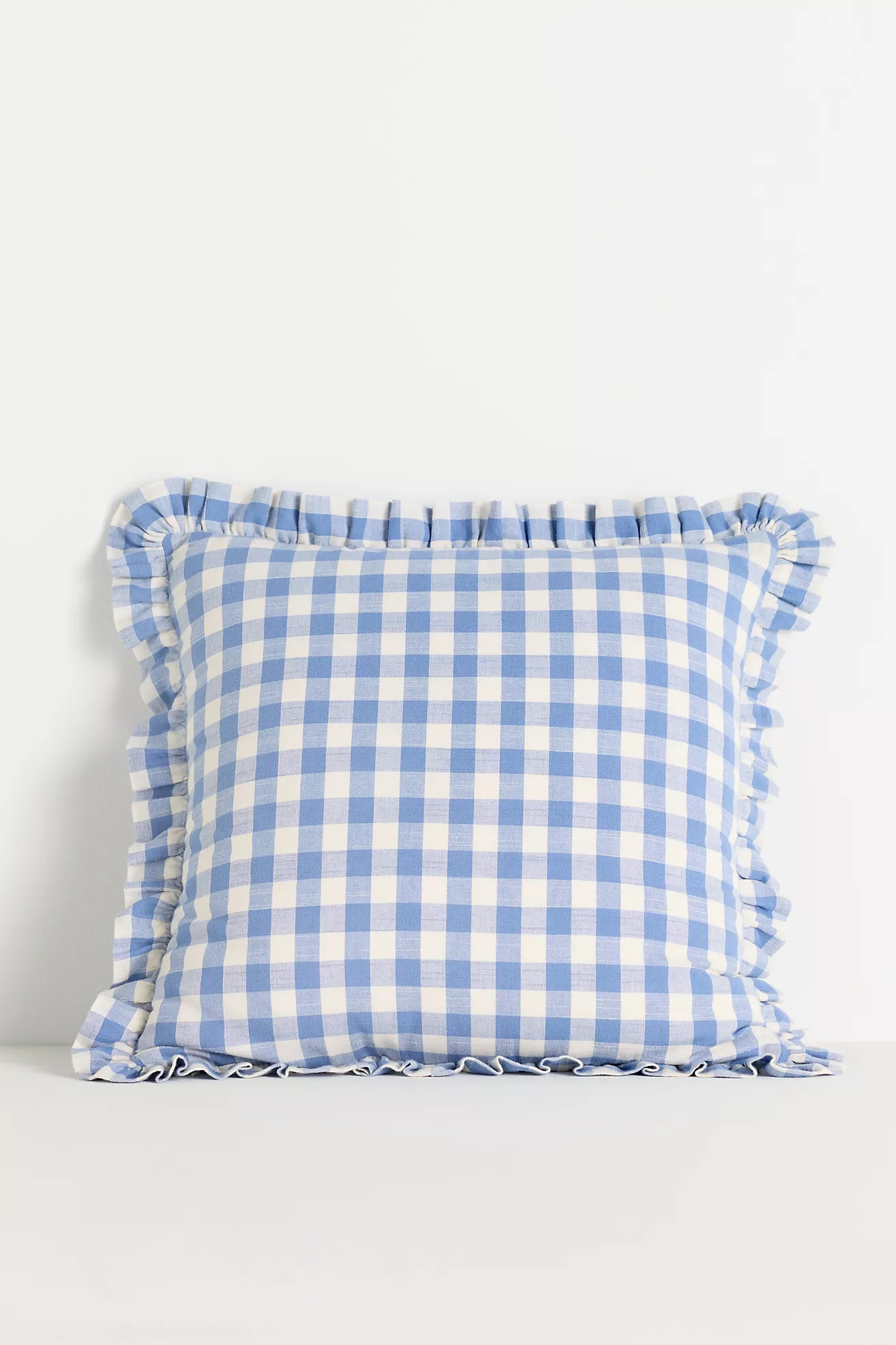Ana Cotton Gingham Printed Ruffle Pillow | Anthropologie (US)