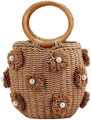 JZENZERO Round Woven Straw Crossbody, Handmade Weaving Straw Summer Beach Shoulder Bag | Amazon (US)