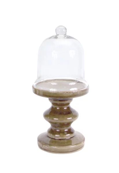 13.75" Distressed Finish Ceramic Brown Pedestal with Glass Dome Table Top Decoration | Walmart (US)