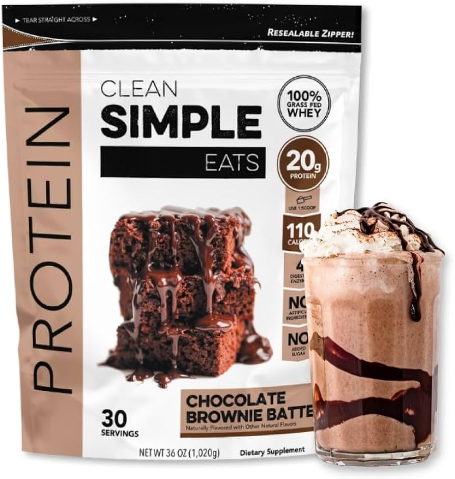 Clean Simple Eats Chocolate Brownie Batter Whey Protein Powder, Natural Sweetened and Cold-Processed 20 Grams of Protein (30 Servings) | Amazon (US)