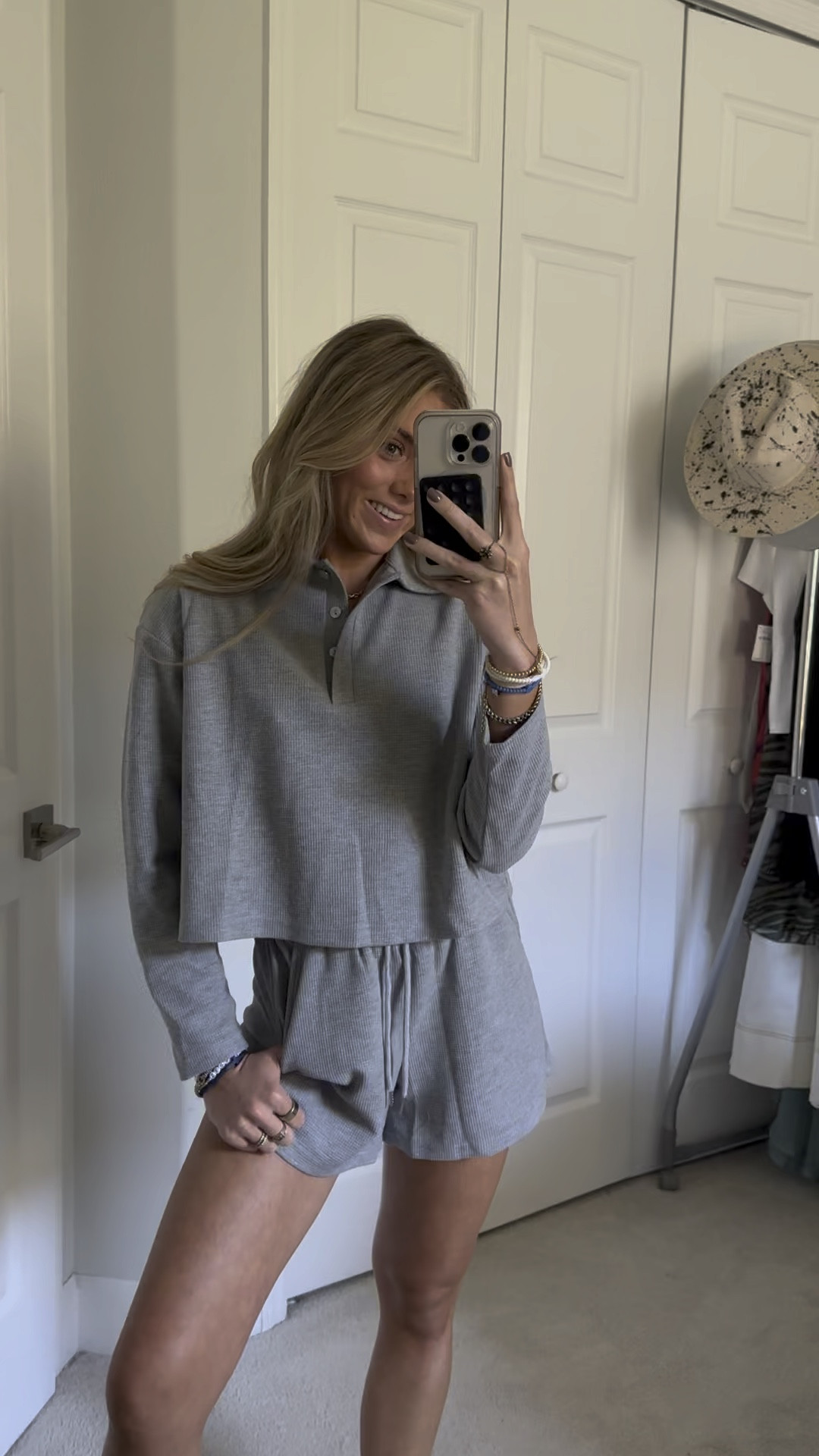 Waverles @waverles recycled waffle shorts set. Wearing size XS. Dream on this extra comfy set from Waverles, featuring a relaxed long-sleeve polo and high-waisted lounge shorts in a recycled waffle-knit fabrication for a totally cozy duo. Features: Top: Recycled waffle knit fabrication, collared neckline, henley button-front detail, cropped, boxy fit; Bottoms: Recycled waffle knit fabrication, high-waisted, drawstring waistband, side pockets. Why We <3 It: The perfect sleep or lounge set for in-between seasons.

#LTKtravel #LTKstyletip #LTKVideo