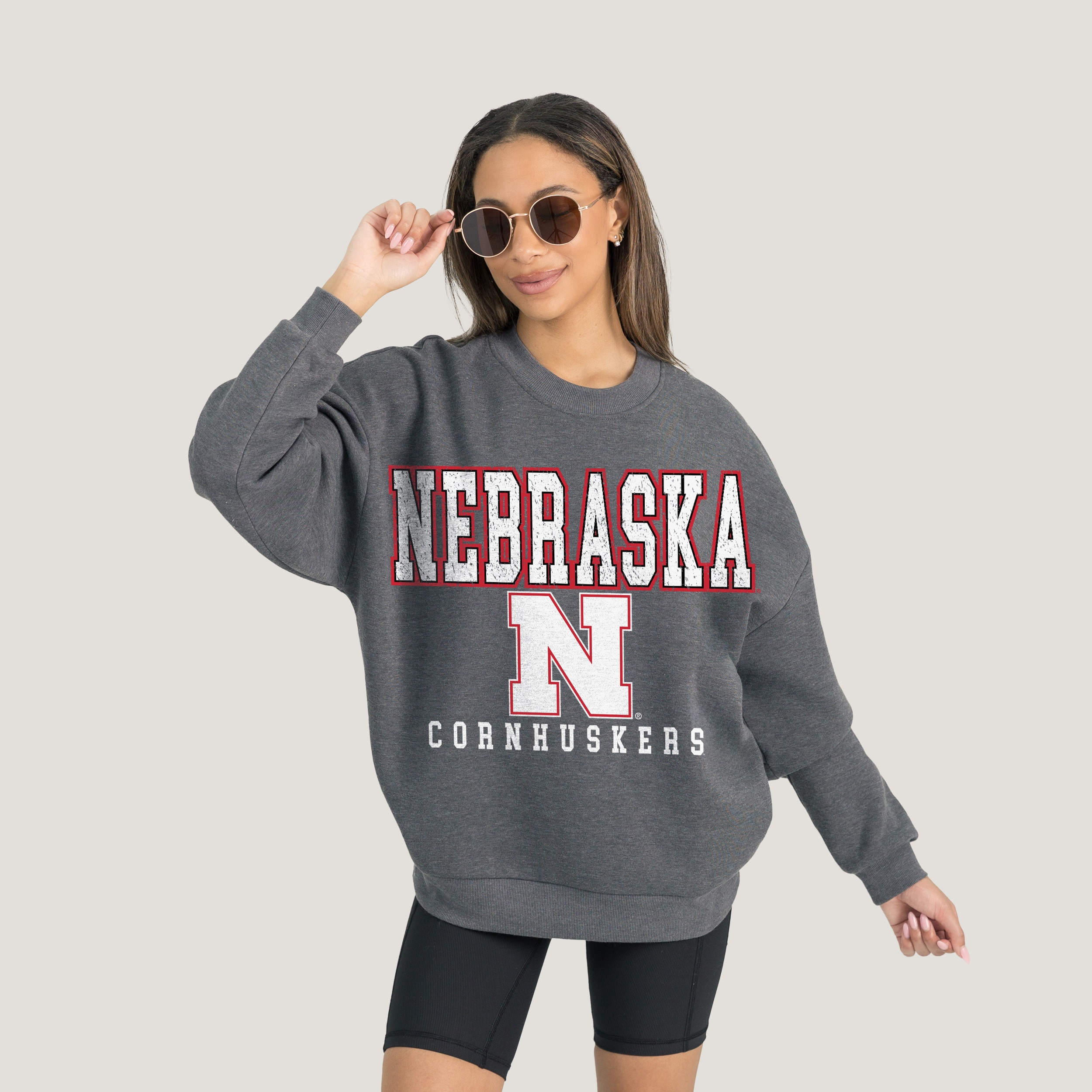 Nebraska Huskers Gameday Couture Women's Oversized Distressed Fleece Pullover Sweatshirt - Heathe... | Fanatics