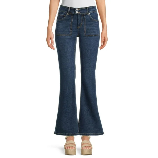 No Boundaries Juniors' Low Rise Extended Tab Flare Jeans, Sizes 1-21 | Walmart (US)
