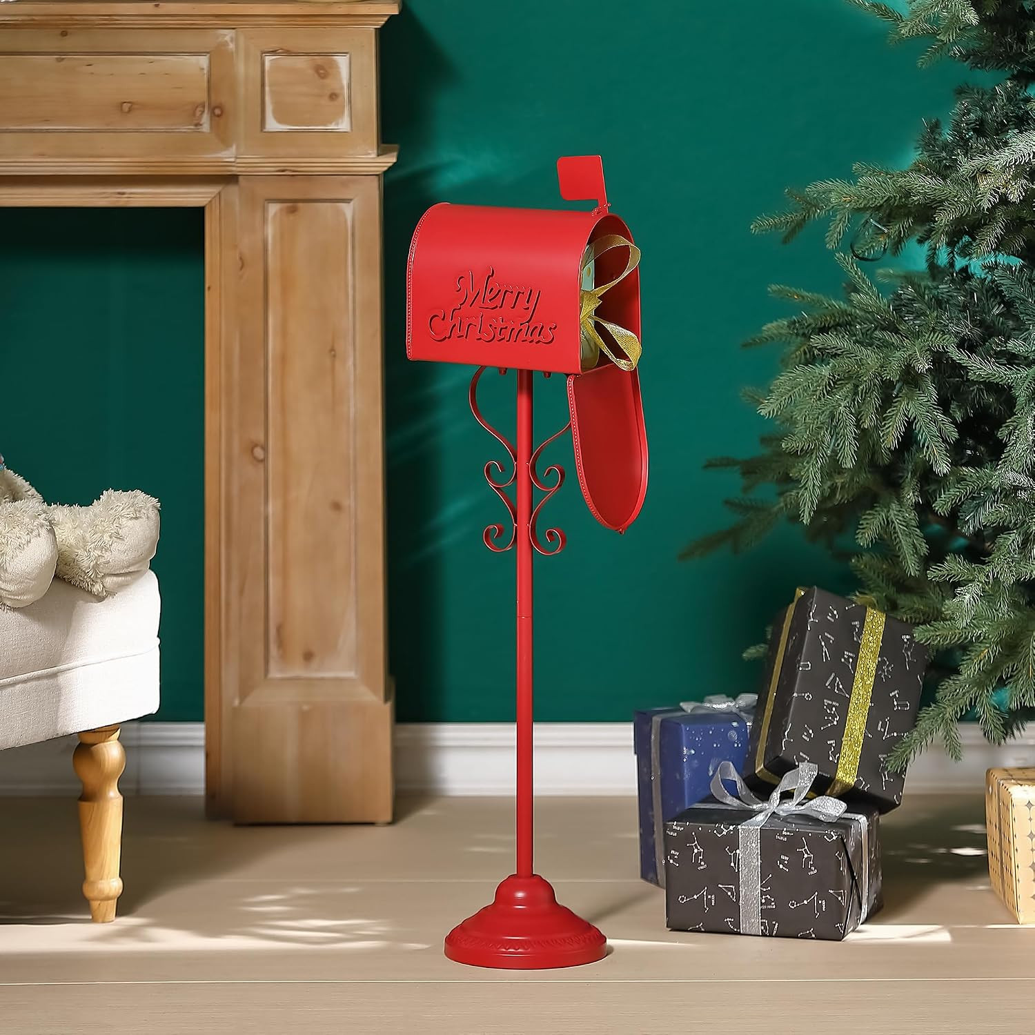 Metal Christmas Letters to Santa Mailbox, 37" H North Pole Mailbox Christmas Decorative, for Home Room Xmas Holiday Party Large Capacity Red | Amazon (US)