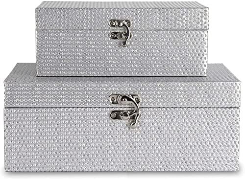 Set of 2 Wooden Decorative Nesting Storage Boxes, Silver Glitter Leather with Clasp for Home Kitc... | Amazon (US)