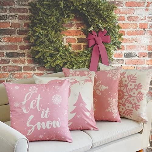 JOJOGOGO Pink Christmas Throw Pillow Covers 18x18 Snowflake Pillow Covers Let It Snow Pillows Win... | Amazon (US)