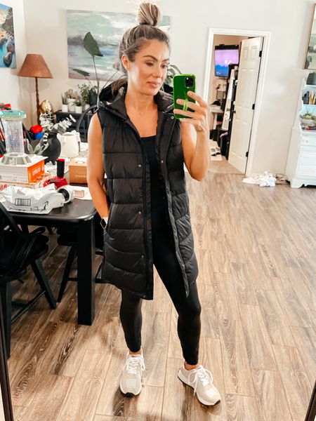 Small long puffy vest
Small leggings (run big and long)
Shoes tts 

#LTKfit #LTKunder100 #LTKunder50