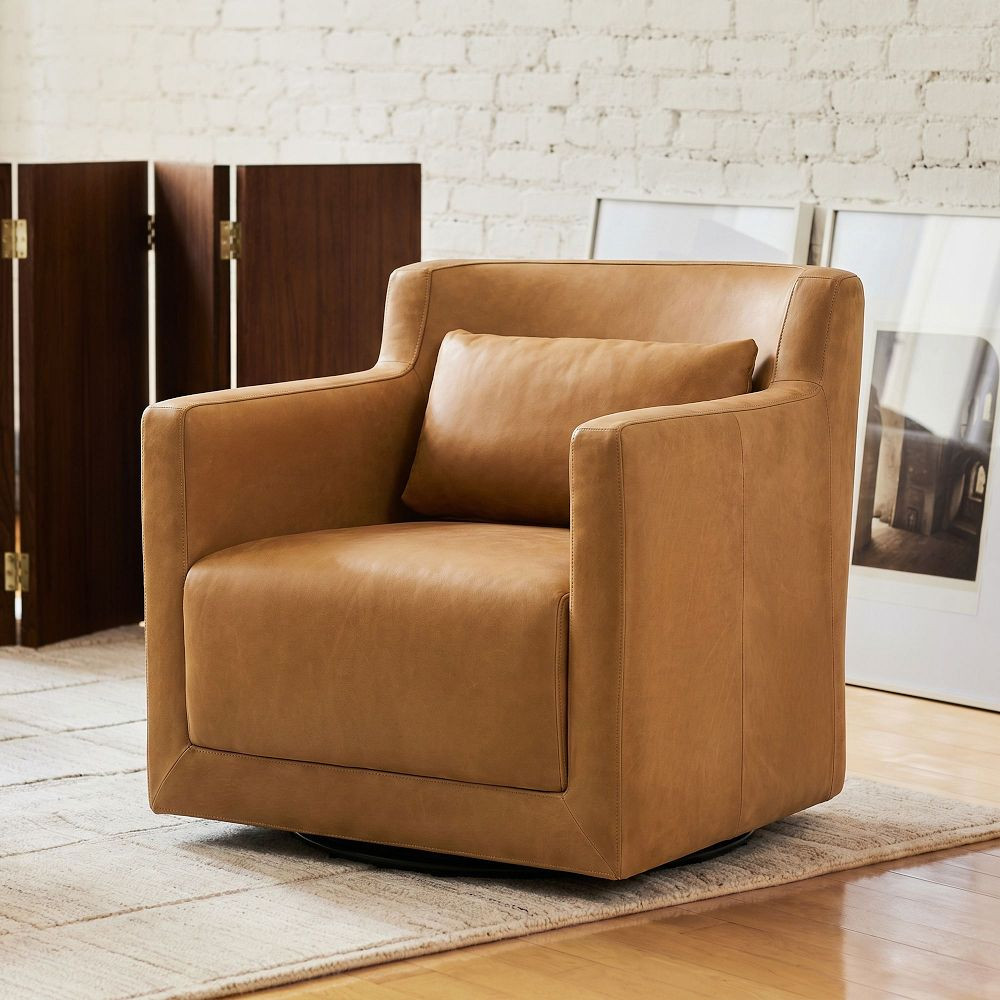 Ashford Leather Swivel Chair | West Elm (US)