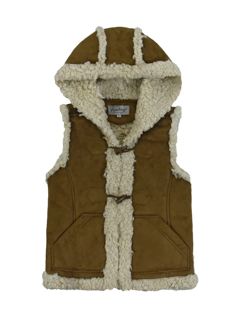 Victory Outfitters Girls Sherpa-lined Hooded Faux Suede Toggle Vest - Brown - M - Walmart.com | Walmart (US)