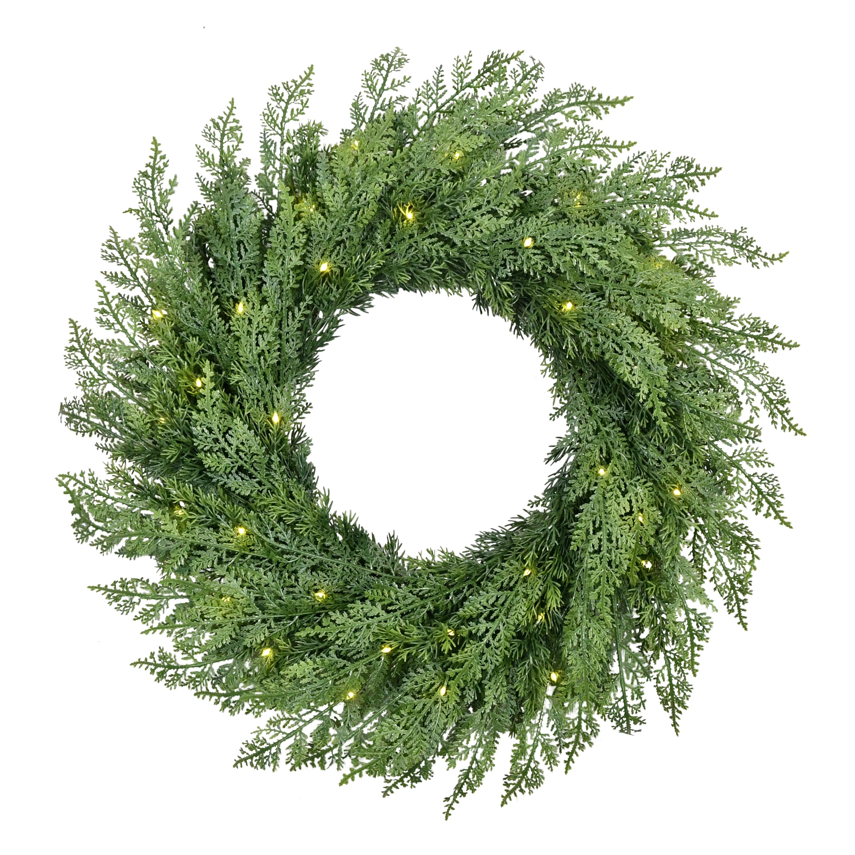 Charlton Home® Pre-Lit Battery-Operated Artificial Flocked Wreath with Twinkle Rice Lights | Way... | Wayfair North America