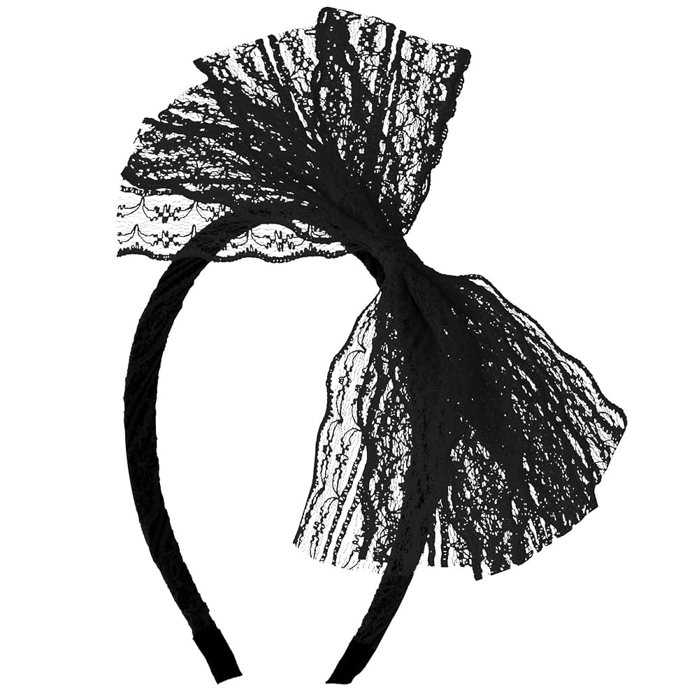 SUMERSHA Women Neon Lace Bow Headband 80s Costume Headwear Lace Bow Hair Accessory for 1980s Them... | Amazon (US)