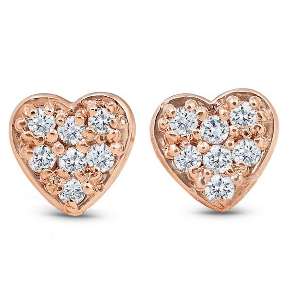 Pompeii3 14K Rose Gold Diamond Pave Petite Heart Studs Dainty High Polished 5.7MM | Target