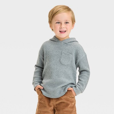Toddler Boys' Thermal Hooded Pullover Sweatshirt - Cat & Jack™ Charcoal Gray 18M | Target