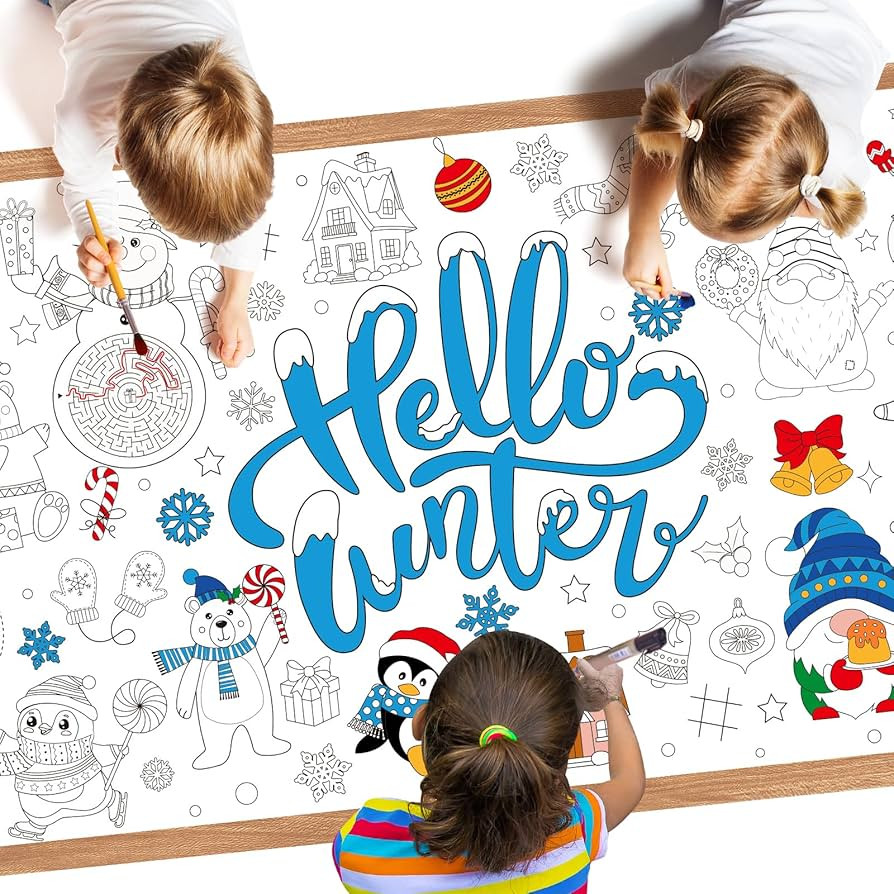 1 Pack Winter Coloring Poster - Hello Winter Giant Coloring Tablecloth for Kids, Snowflake Christ... | Amazon (US)