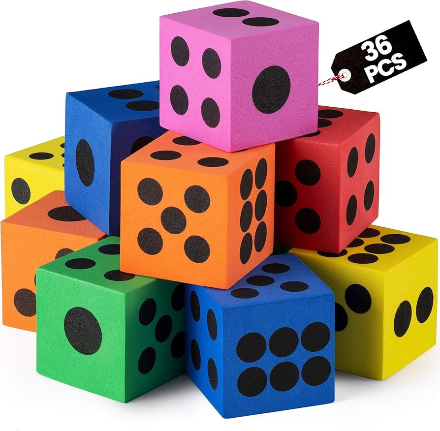 Foam Dice Set - Bulk Pack of 36, 1.5 Inch Large Assorted Colorful Foam Dice Cubes with Number Dots, Use for Kids, Classrooms, Math Games, Building Toys, Party Supplies by Bedwina | Amazon (US)
