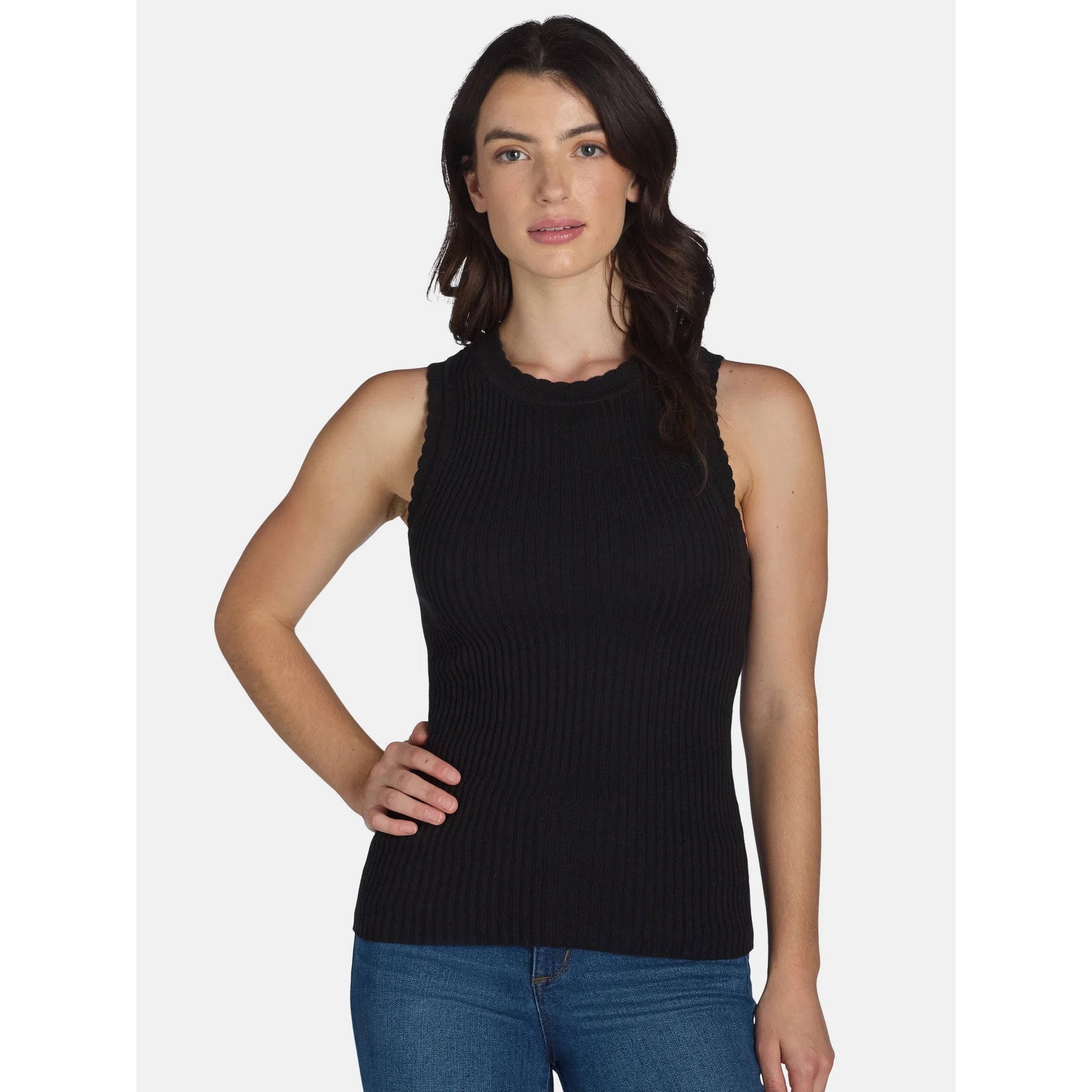 Free Assembly Women’s Scallop Trim Sleeveless Sweater, Lightweight, Sizes XS-XXL | Walmart (US)