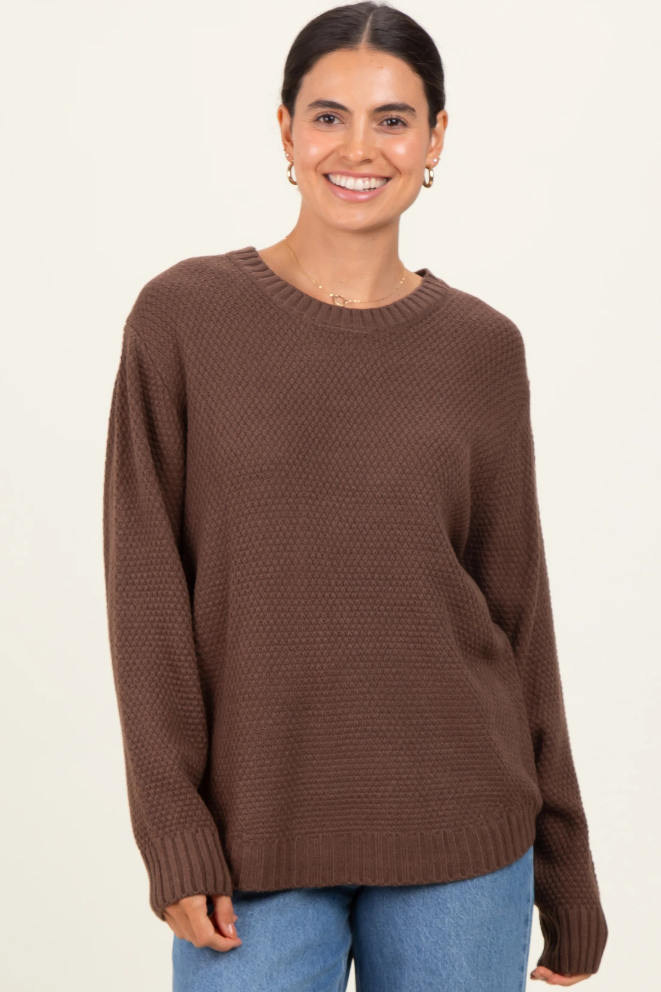 Brown Knit Pullover Sweater | PinkBlush Maternity
