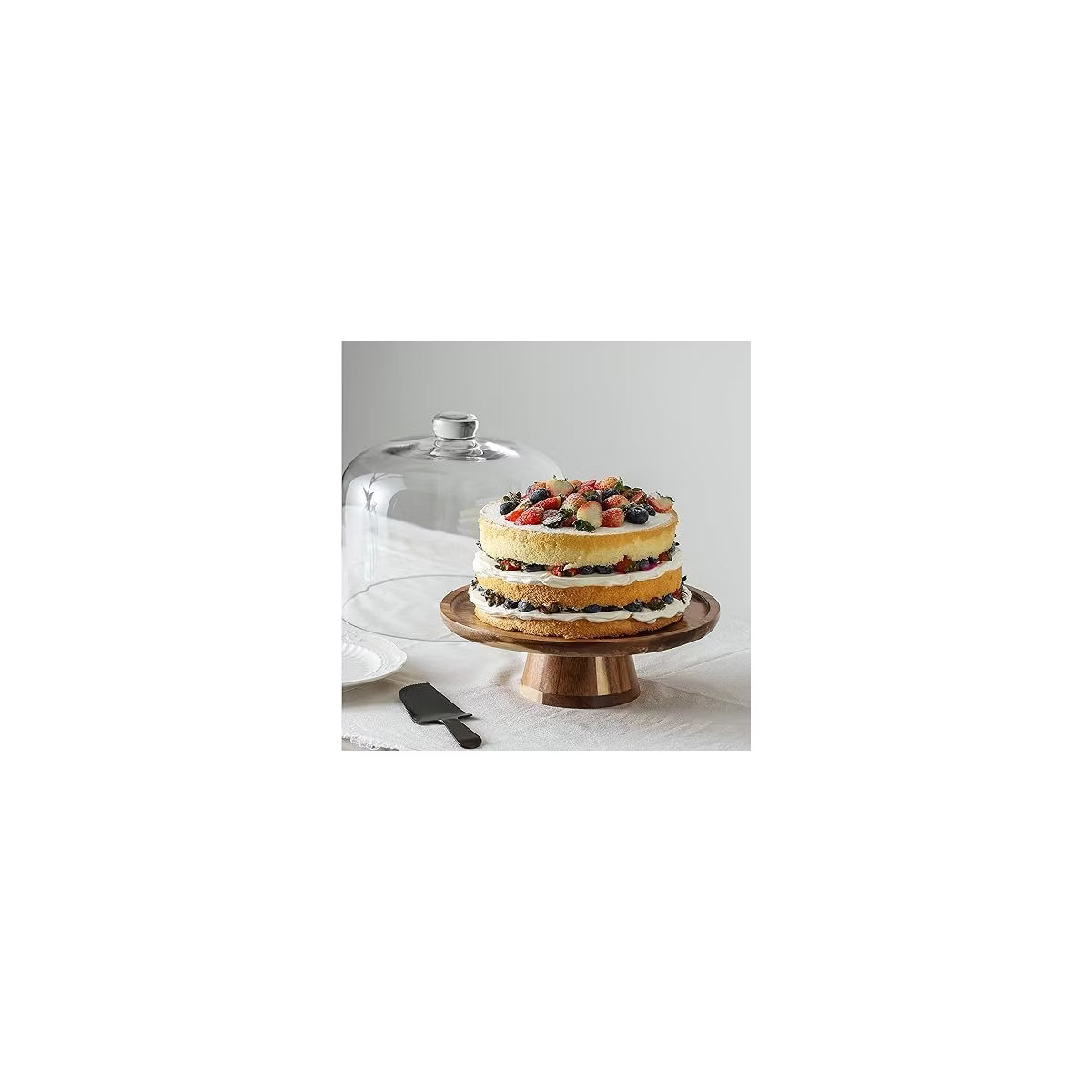 Whole Housewares 11" x 11" Acacia Wood Flat Round Server Cake Stand with Dome - Clear | Target