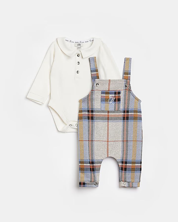Baby Boys blue Check Dungaree and Polo outfit | River Island (US)
