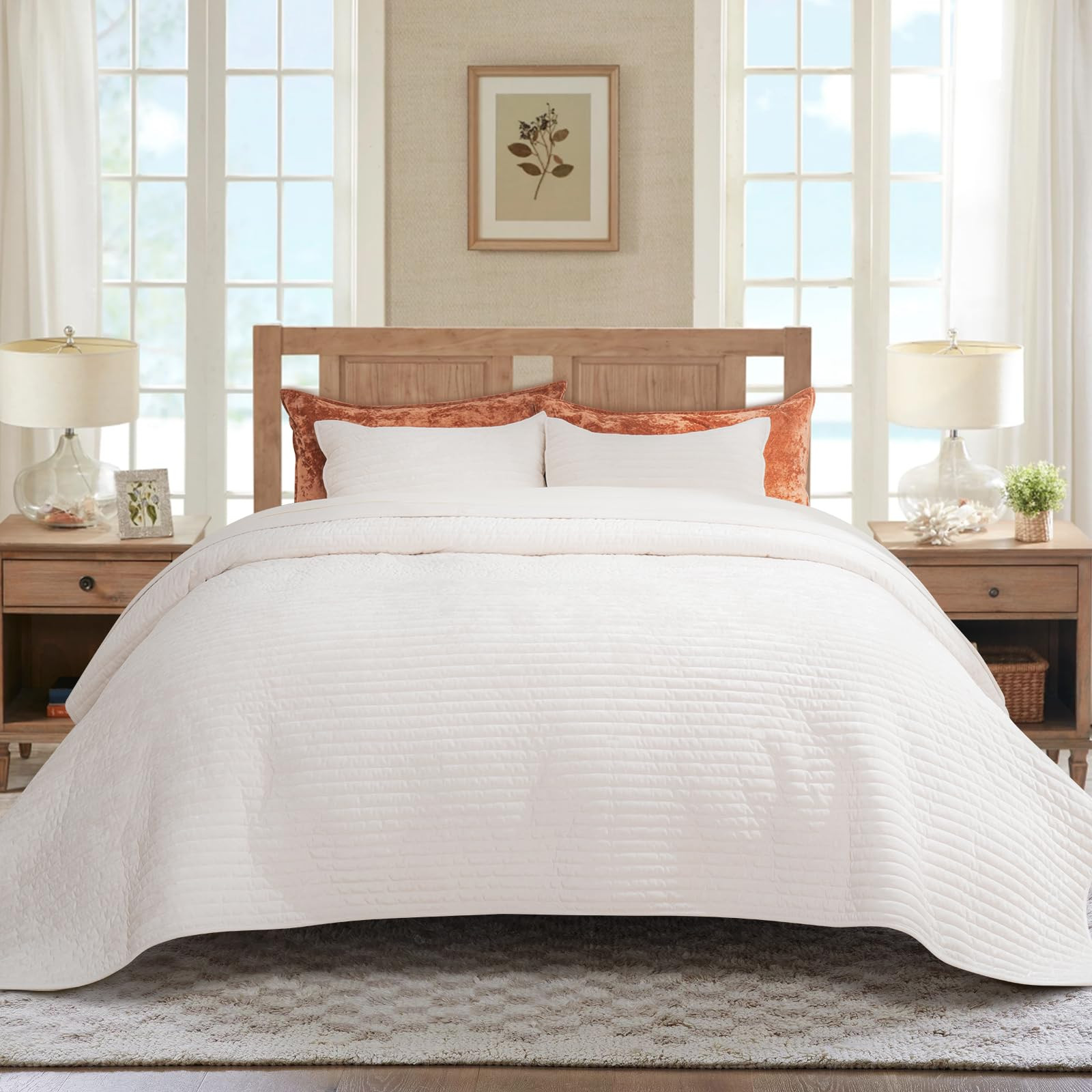 EVERGRACE Velvet Quilt Set King Size, Luxurious Soft Striped Channel Bedding Set, Lightweight Vel... | Amazon (US)